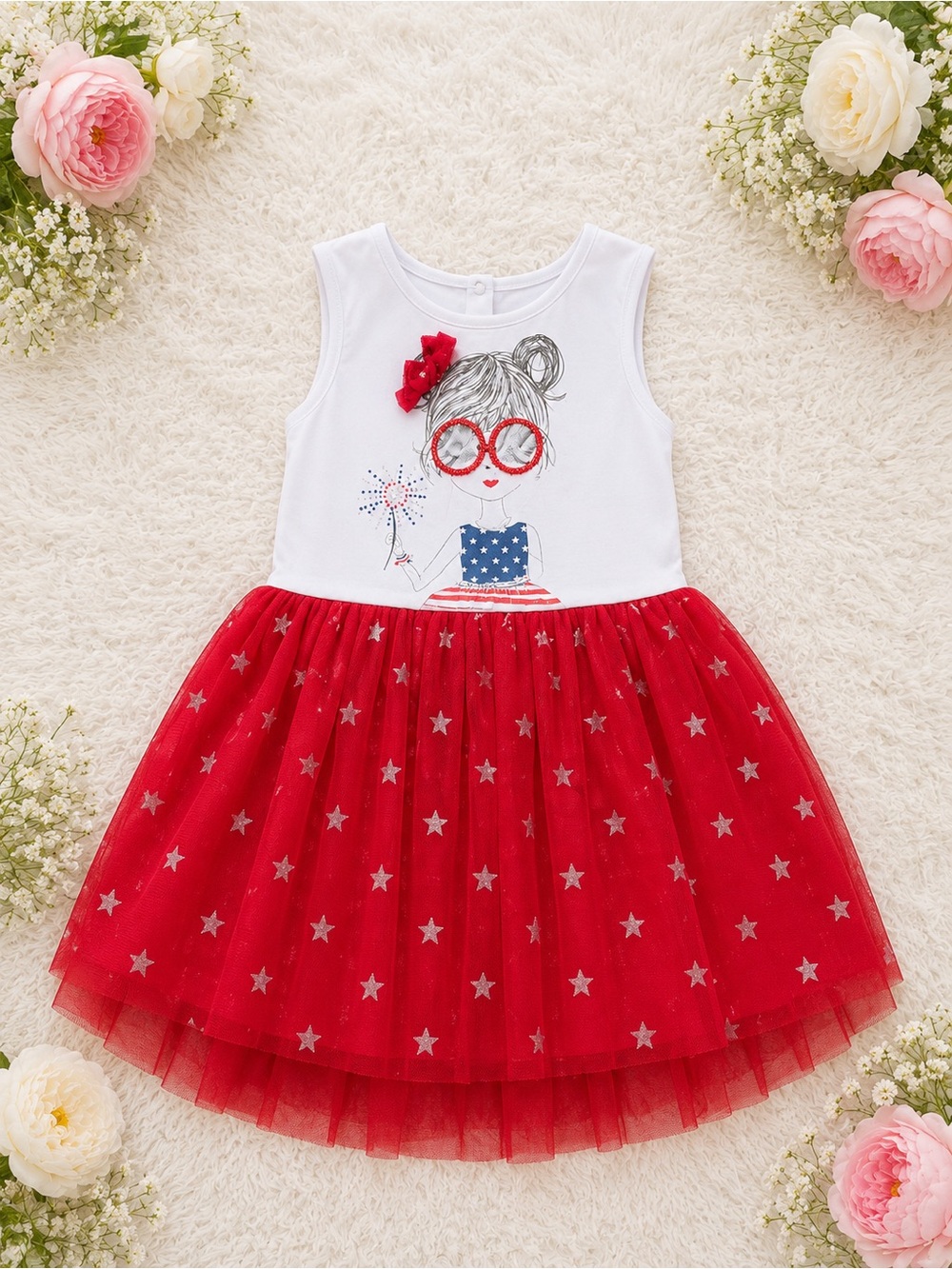 Isaac Mizrahi Girls White and Red Star Tulle Dress